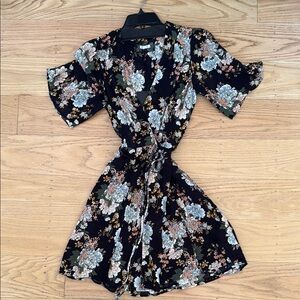 Floral Wrap Dress - Black and Blue